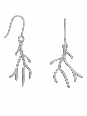 Sturdy Feature Polished Choice Branch Antler Design Dangle Earrings Rhodium on Sterling Silver - Nontarnish
