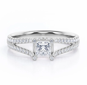 Modern Look Decorated Prong 0.50 TCW Princess Cut Diamond Split-Shanked Pave Design Engagement Ring in 10K White Gold