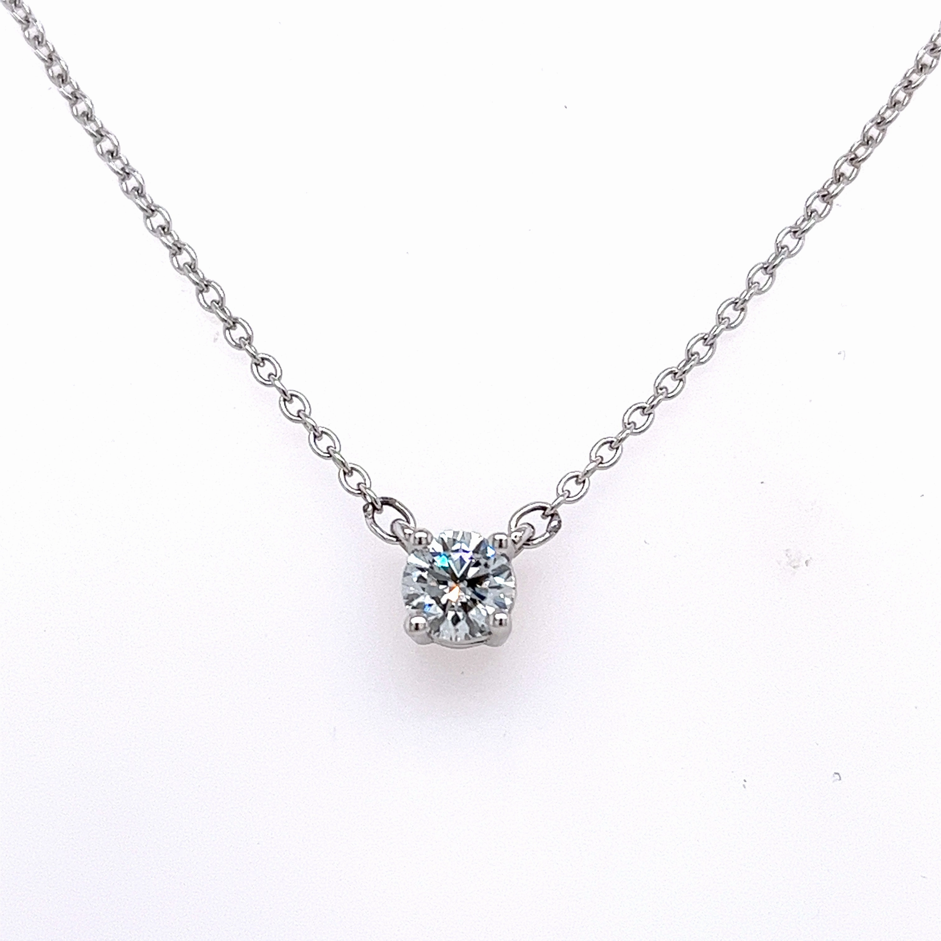 Bremer Jewelry 14K White Gold Round Shape Lab Grown Diamond Solitaire Pendant with a 14K White Gold Cable Link Necklace (.70ctw) Balanced Feature Cool Accent