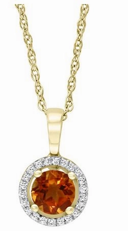 Shiny Creations Contemporary Design Bremer Jewelry 14K Yellow Gold Round Shape Citrine and Diamonds Solitaire Pendant with a 14K Yellow Gold Cable Link Necklace (0.66ctw)