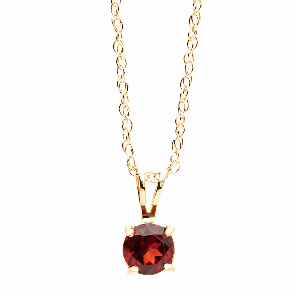 Vibrant Touch Pieces Bremer Jewelry 14K Yellow Gold Round Shape Garnet Solitaire Pendant with a 14K Yellow Gold Link Necklace (0.59ctw)