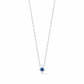 Modern Radiance Luxury Detail Bremer Jewelry 18K White Gold Round Shape Sapphire Free Form Pendant with a 18K White Gold Cable Link Necklace (0.18ctw)
