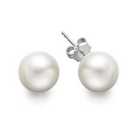 Bremer Jewelry 8.0-8.5mm Akoya Cultured Pearl Stud Earrings in 14K White Gold Crafted Accent