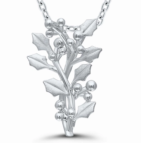 Bremer Jewelry 925 White Sterling Silver December Birth Flower "Holly" Necklace Fine Finish