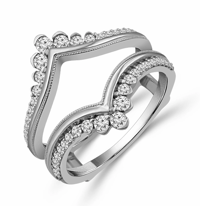 Dainty Edge Bremer Jewelry Curved Guard Diamond Wedding Ring in 14K White Gold (0.50ctw)