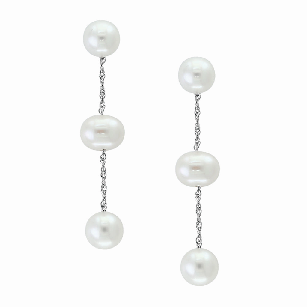 Bremer Jewelry Drop Style Tincup Freshwater Cultured Pearl Earrings in 14K White Gold Flawless Glow