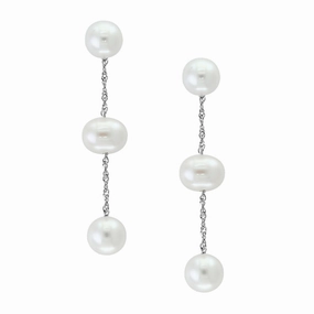 Bremer Jewelry Drop Style Tincup Freshwater Cultured Pearl Earrings in 14K White Gold Flawless Glow