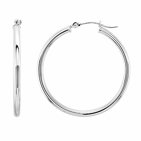 Bremer Jewelry Large Hoop Earrings in 14K White Gold 25mm Stunning Accent