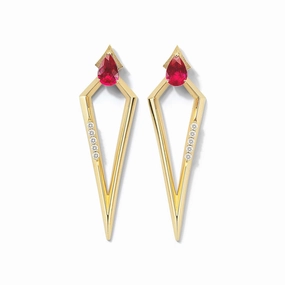 summer look Custom Craft Bremer Jewelry Pear Shaped Rubies and Diamonds Drop Earrings in 18K Yellow Gold (1.06ctw)