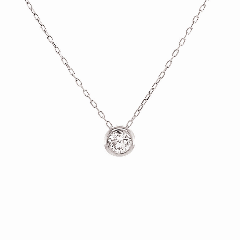 Statement Ready Fashion Spark Bremer Jewelry Power of One 18K White Gold Round Shape Diamond Bezel Pendant with a 18K White Gold Cable Link Necklace (0.10ctw)