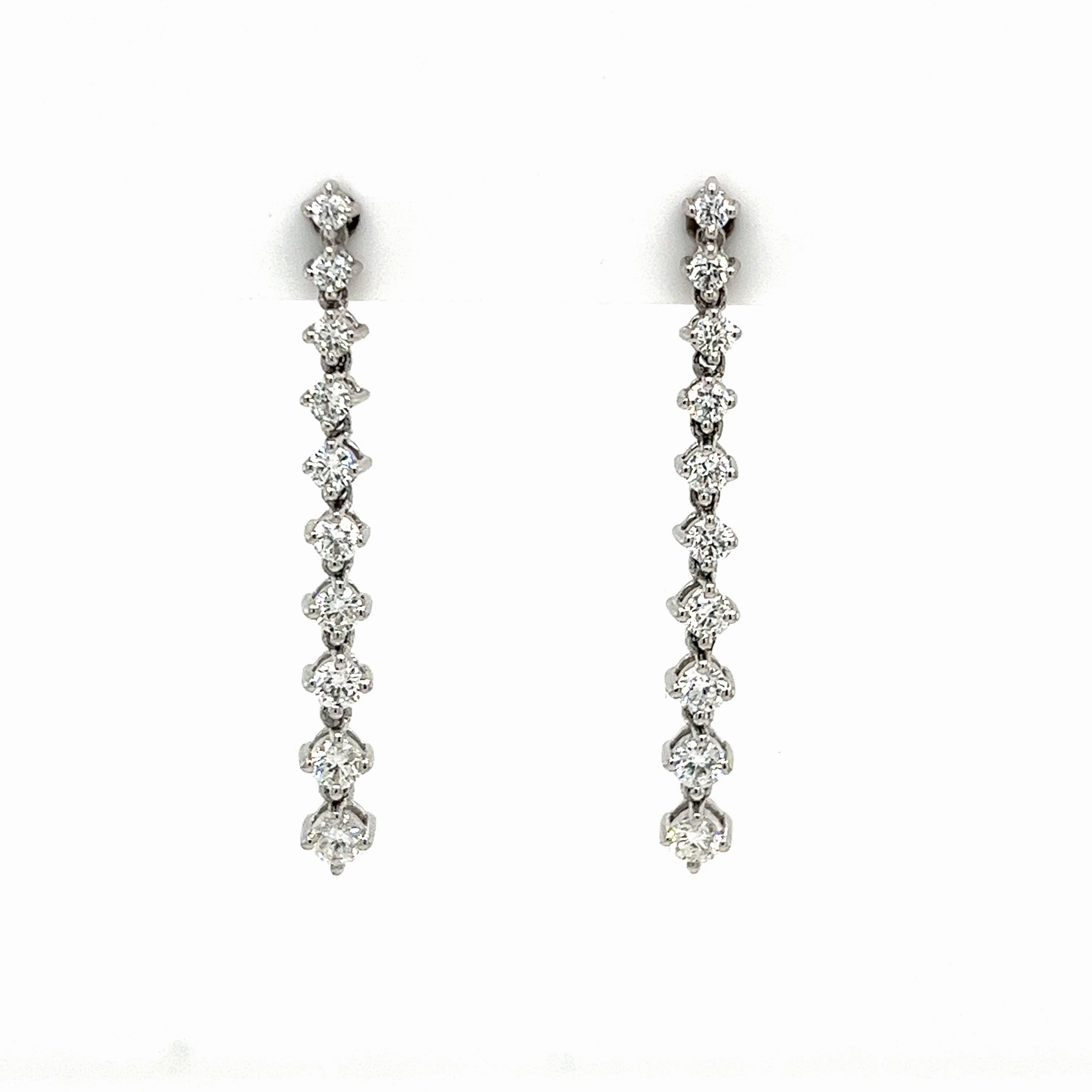 Bremer Jewelry Round Dangle Diamond Earrings in 14K White Gold (.88ctw) Winter Mood