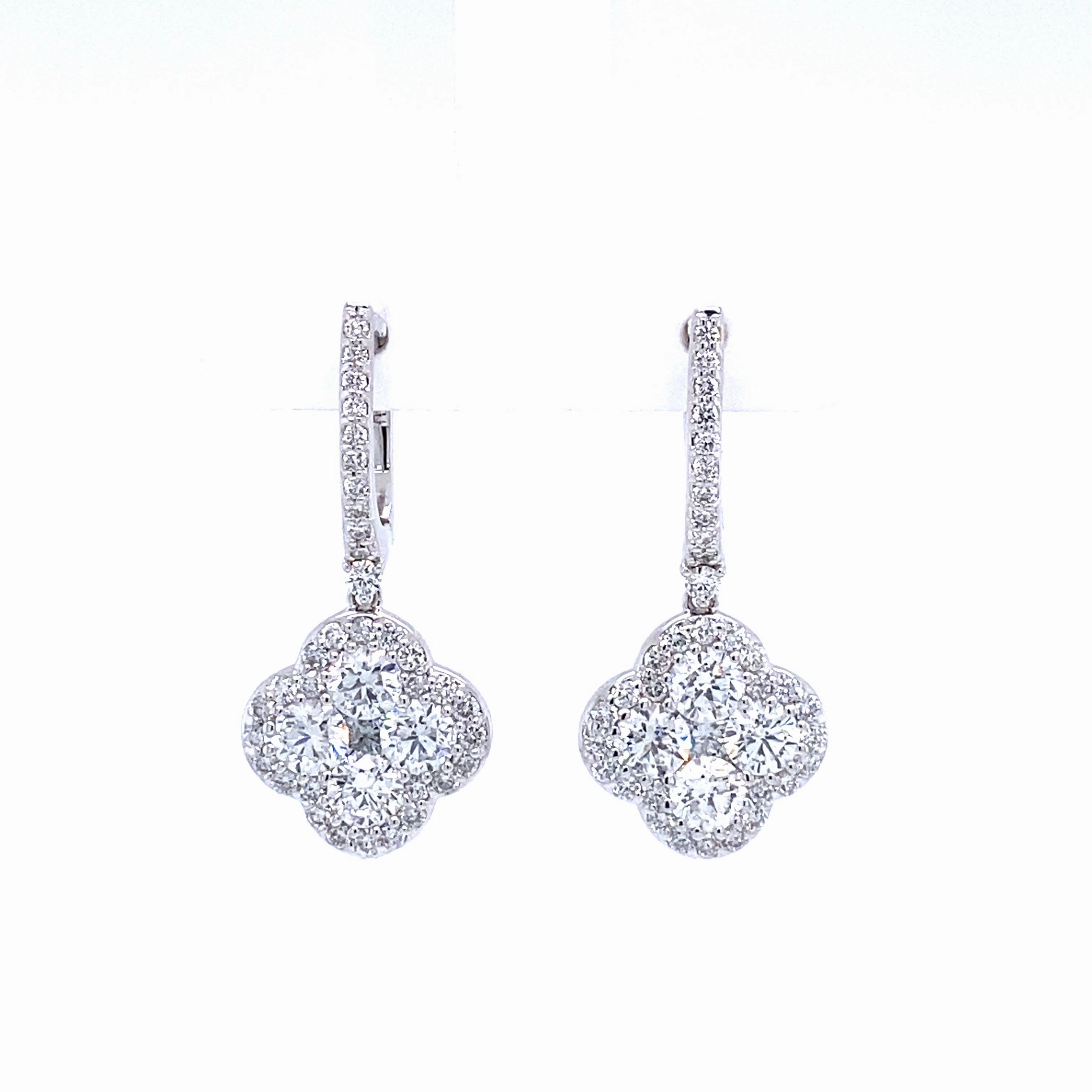 Bremer Jewelry Round Dangle Diamond Earrings in 18K White Gold (2.94ctw) Close Focus Day Vibe