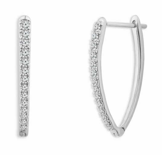 Unique Ornament Shiny Design Bremer Jewelry Round Medium Hoop Diamond Earrings in 10K White Gold (0.25ctw)