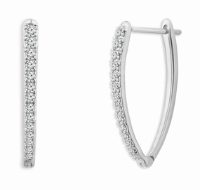 Unique Ornament Shiny Design Bremer Jewelry Round Medium Hoop Diamond Earrings in 10K White Gold (0.25ctw)