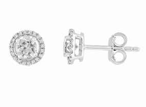 All ages Bremer Jewelry Round Shape Topaz and Diamond Solitaire/Stud Earrings in 14K White Gold (0.68ctw)