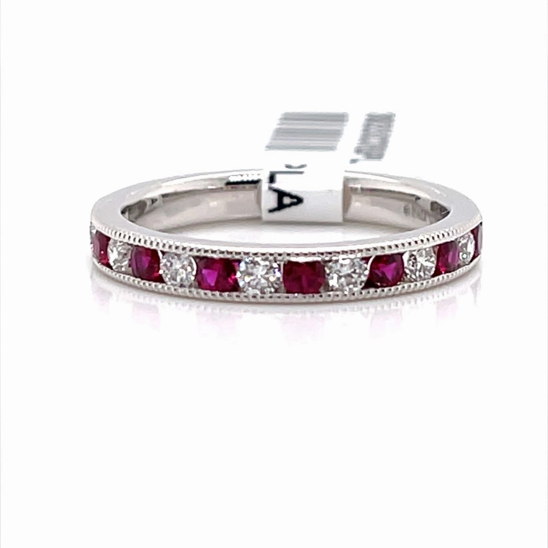 night look Timeless Appeal Bremer Jewelry Ruby and Diamond Channel Set Fashion Ring in Platinum (0.66ctw)