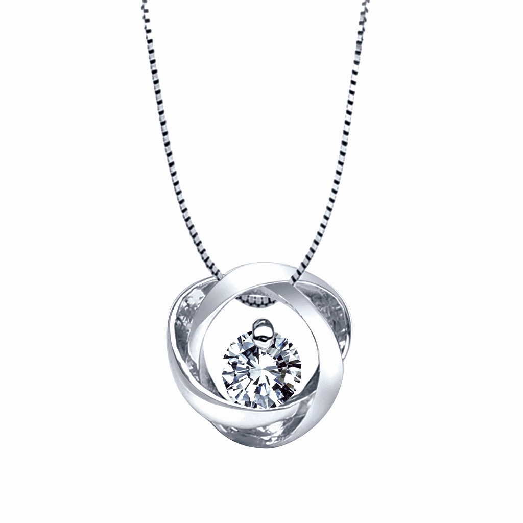High-End Quality Bremer Jewelry Time and Eternity Sterling Silver Round Shape Diamond Solitaire Pendant with a Sterling Silver Box Necklace (0.10ctw)