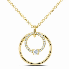 Classic Duo Bremer Jewelry You   Me 14K Yellow Gold Round Shape Diamond Circle Pendant with a 14K Yellow Gold Cable Link Necklace (0.11ctw)
