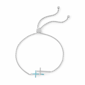 Smooth Blends Double Sideways Cross Bolo Friendship Bracelet Sterling Silver Cubic Zirconia