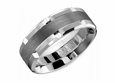 Layered Finish Trendy Design Carlex Textured 7.5mm Wedding Ring in 14K White Gold/Tantalum