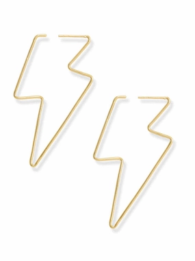 Graceful Feature Lightening Bolt Earrings Gold-plated Silver Outline with Post Back