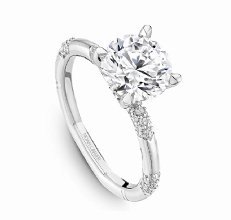 Exquisite detail Noam Carver Round Center Side Stone Diamond Engagement Ring Setting in 14K White Gold (.24ctw)