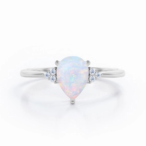 Break Resistant Fashion Icon 1.05 Ct Pear Cut Lab Created Opal Seven Stone Engagement Ring