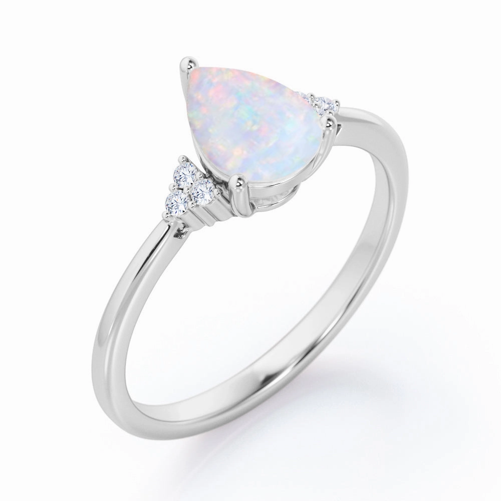 Smart Present Trendy Item 1.05 Ct Pear Cut Lab Created Opal Seven Stone Engagement Ring