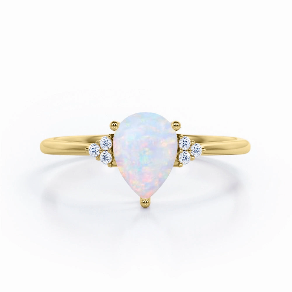 1.05 Ct Pear Cut Lab Created Opal Seven Stone Engagement Ring Brand Name Traditional Decoration