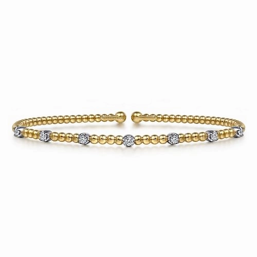 14K White-Yellow Gold Bujukan Diamond Stations Bangle Trendy Addition Silky feel