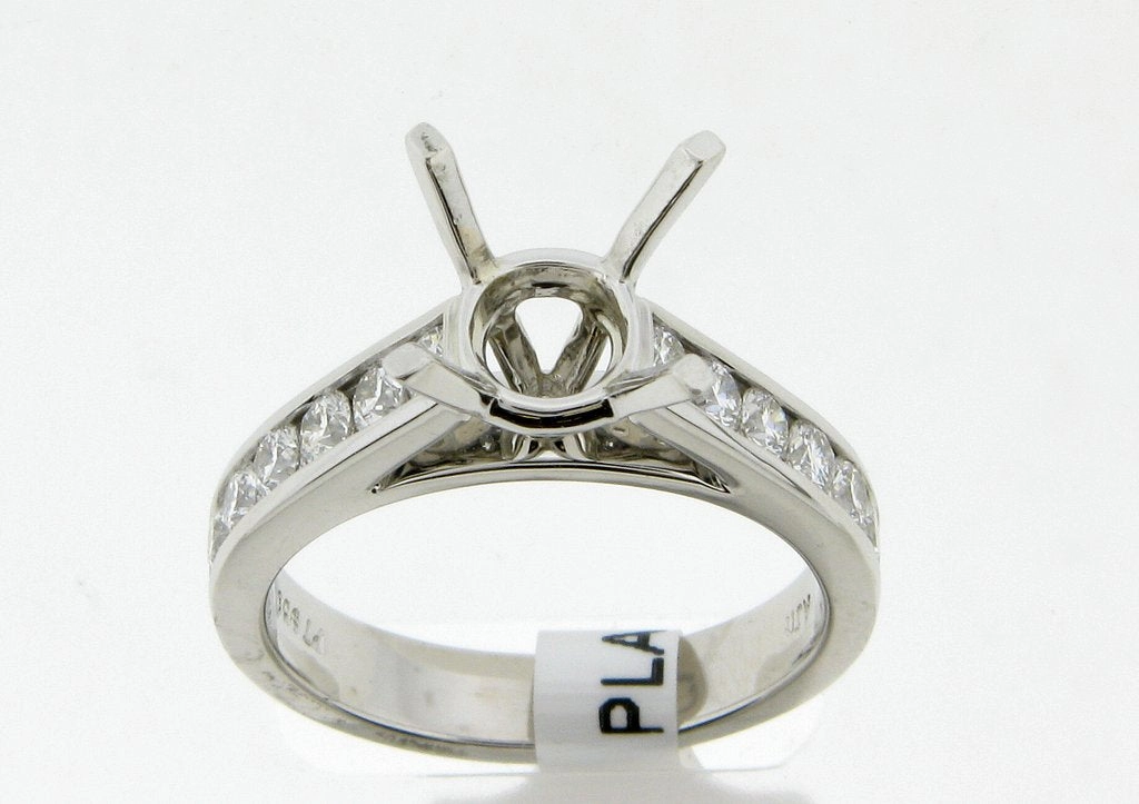 Timeless Pair Premium Feature Bremer Jewelry Round Center Side Stone Diamond Engagement Ring Setting in 950 White Platinum (.84ctw)