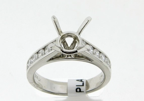 Timeless Pair Premium Feature Bremer Jewelry Round Center Side Stone Diamond Engagement Ring Setting in 950 White Platinum (.84ctw)