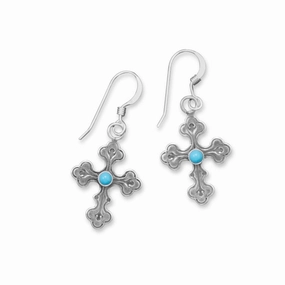 Chic Style Statement Embellishment Fleuree Cross Earrings with Stabilized Turquoise Sterling Silver