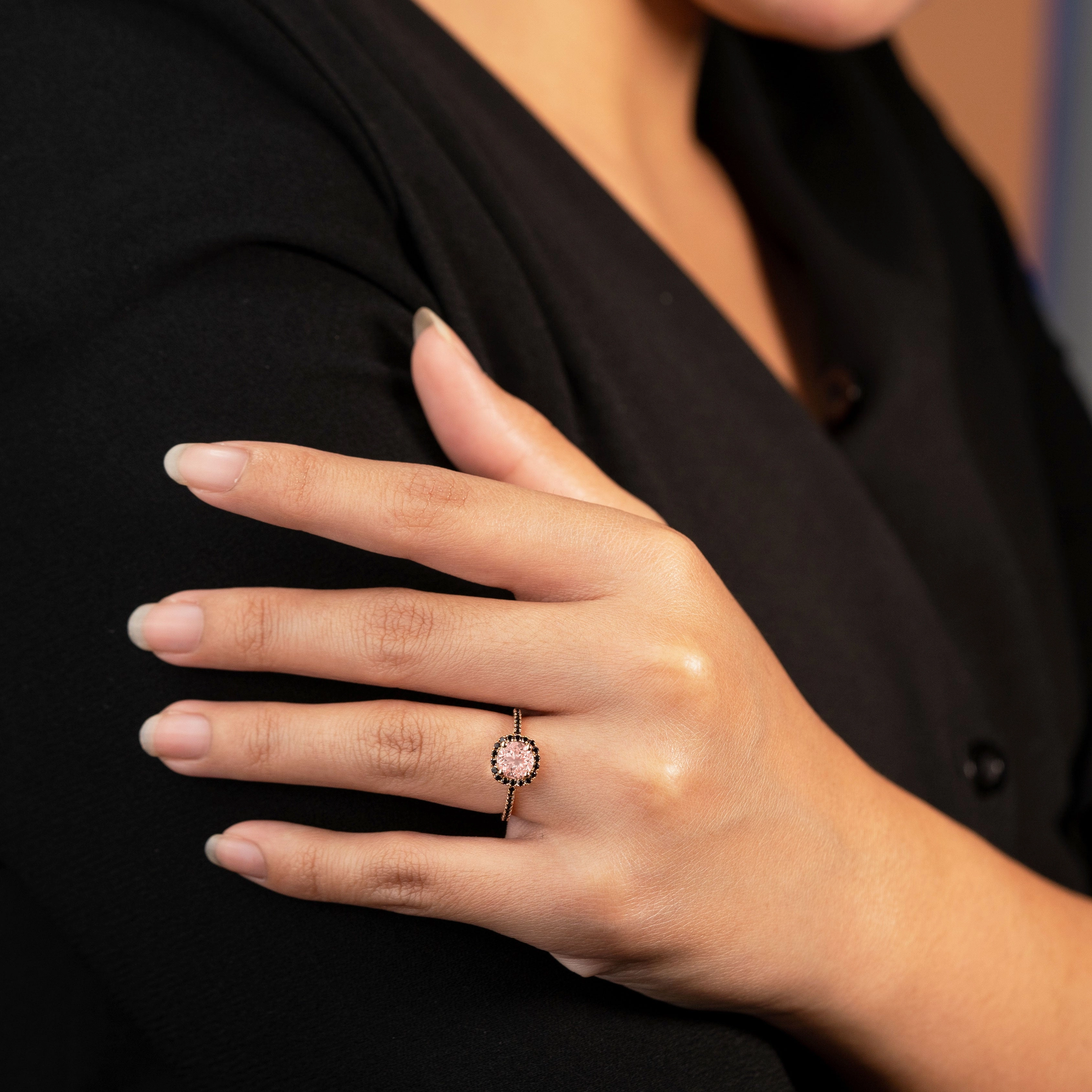 1.50 ct Round Peach Pink Morganite Halo Engagement Ring everyday elegance Daily Essential