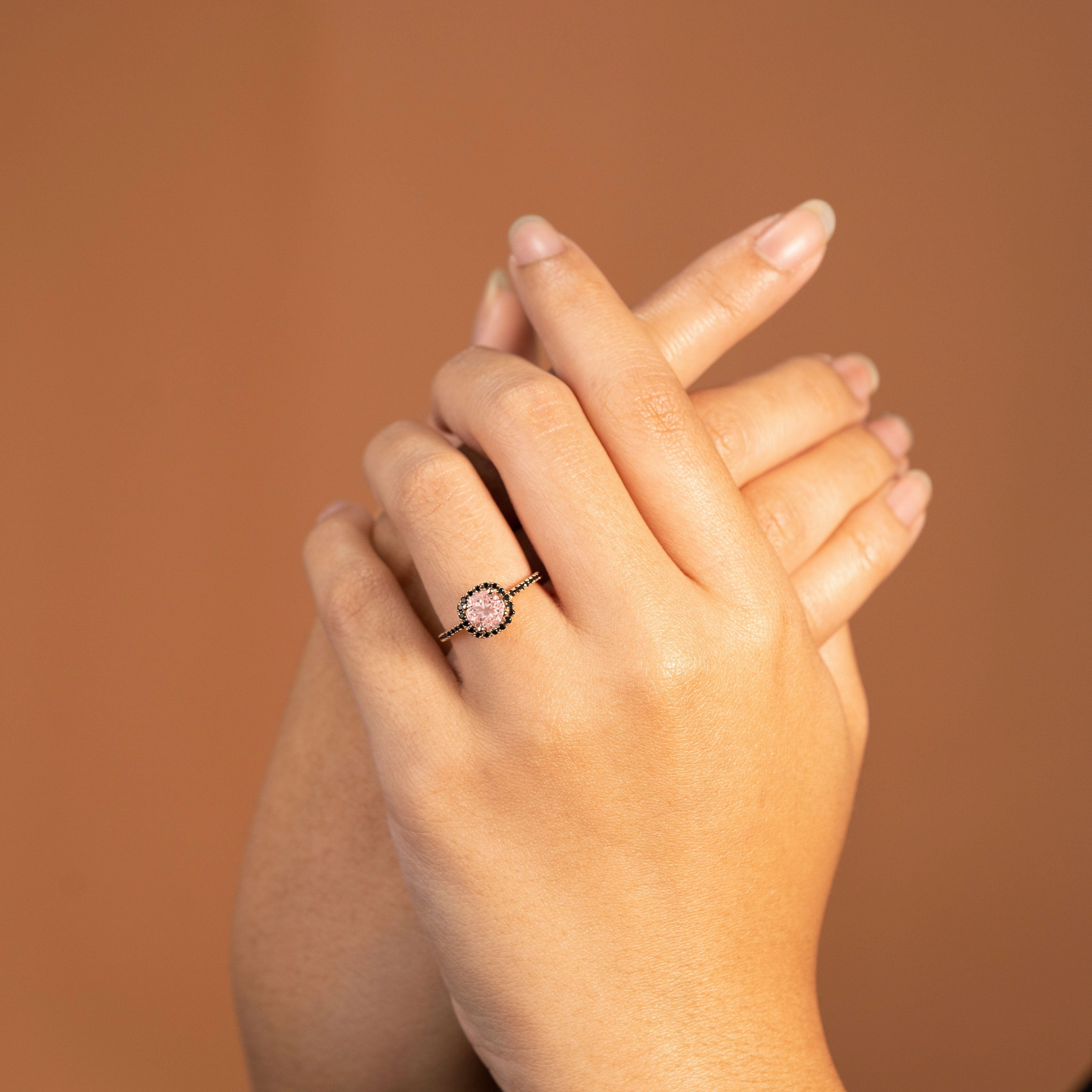 Understated Mood 1.50 ct Round Peach Pink Morganite Halo Engagement Ring