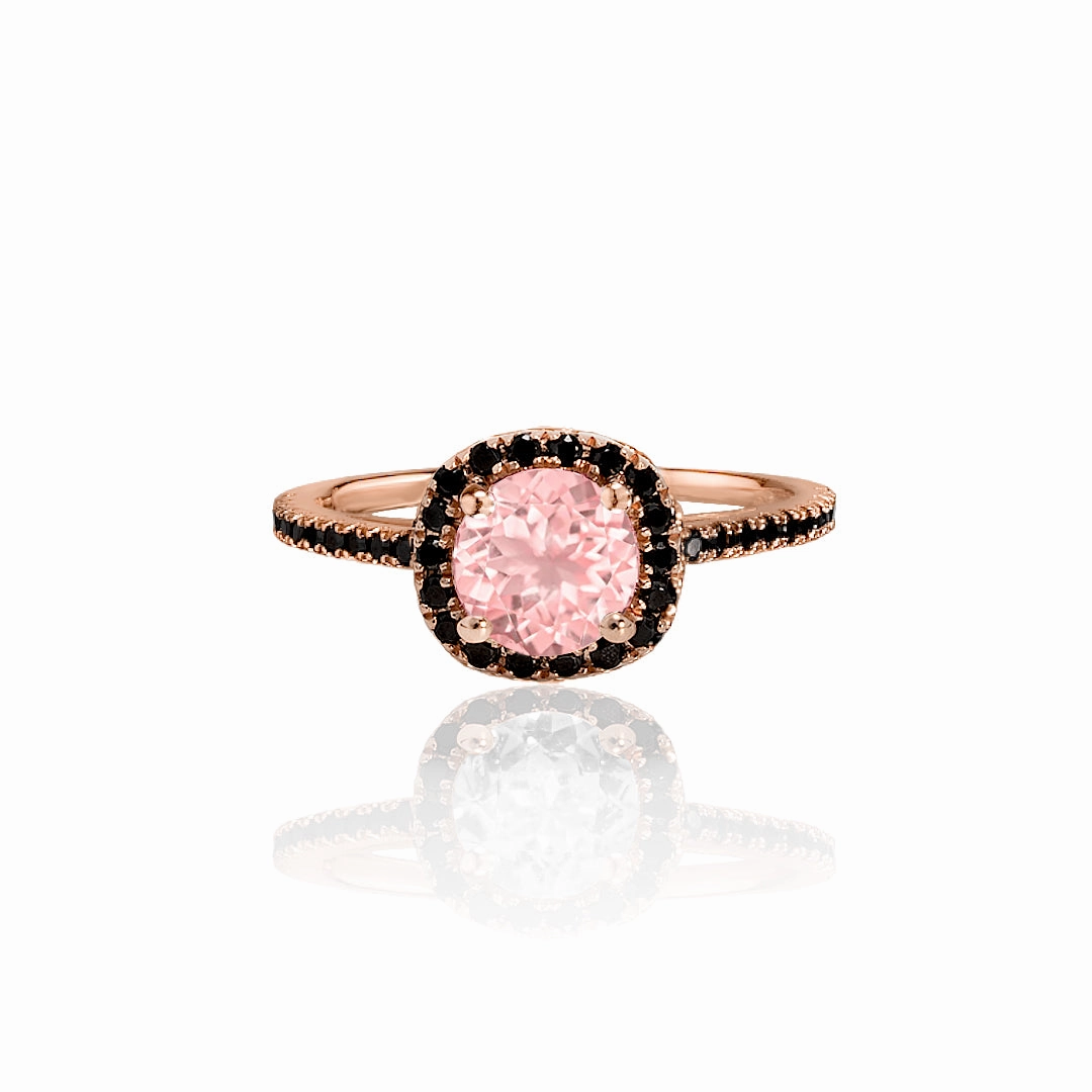 Elegant Appeal 1.50 ct Round Peach Pink Morganite Halo Engagement Ring