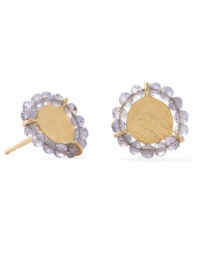Brushed Coin Earrings with Faceted Glass Bead Halo Gold-plated Sterling Silver Shiny Element