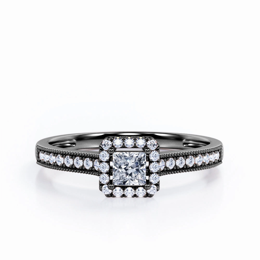 0.50 Ct Princess Cut Diamond Antique Engagement Ring High-End Work Minimal Motion