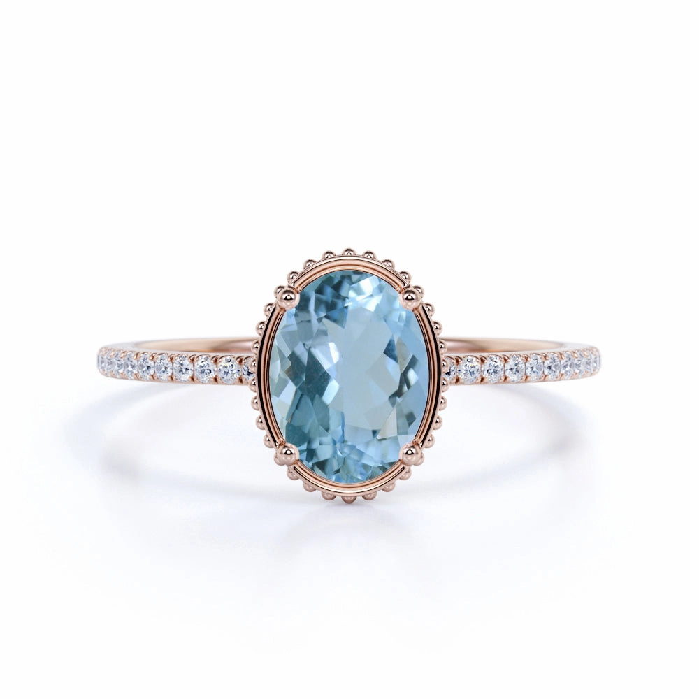 Lovely Design Robust Build 1.25 ct Oval Aquamarine Antique Engagement Ring