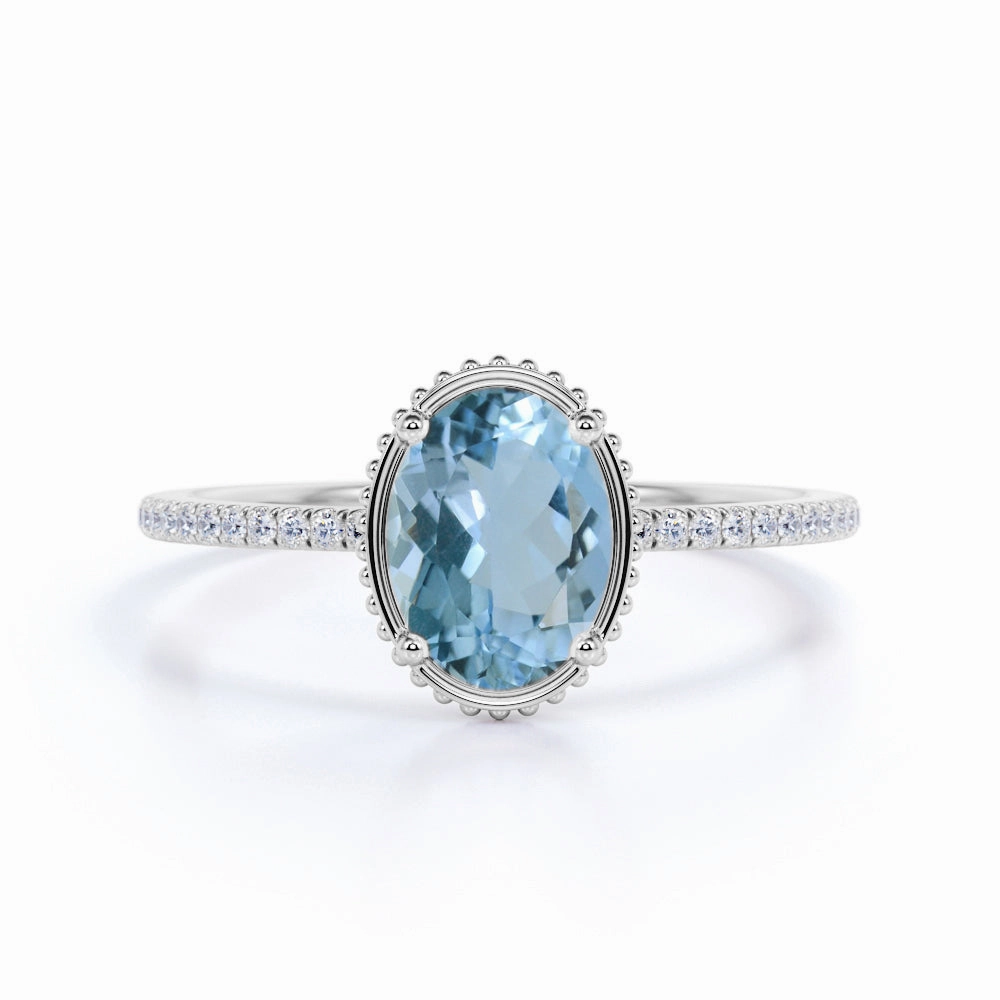 1.25 ct Oval Aquamarine Antique Engagement Ring Personal Object Minimal Beauty