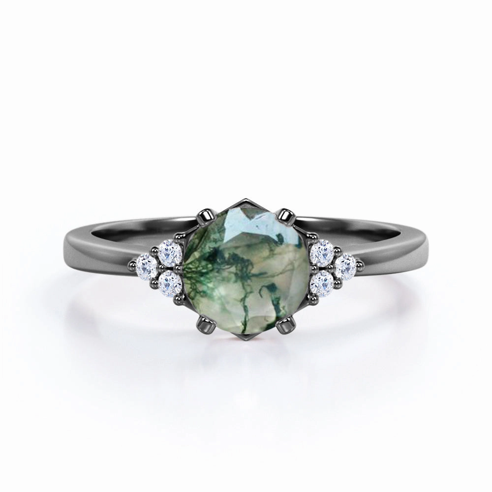 Gorgeous appearance Generational Piece Seven Stone 1 Ct Round Moss Agate Engagement Ring