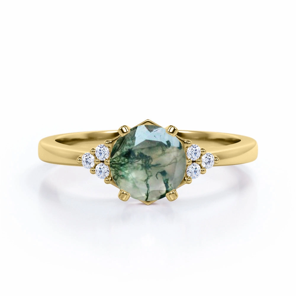 Seven Stone 1 Ct Round Moss Agate Engagement Ring Event Ready Wonderful Work