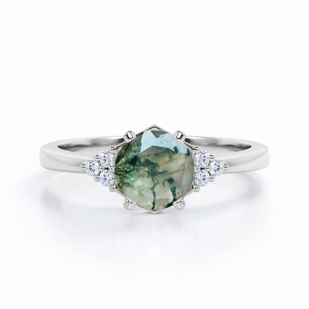 Timeless Present Creative Accessory Seven Stone 1 Ct Round Moss Agate Engagement Ring