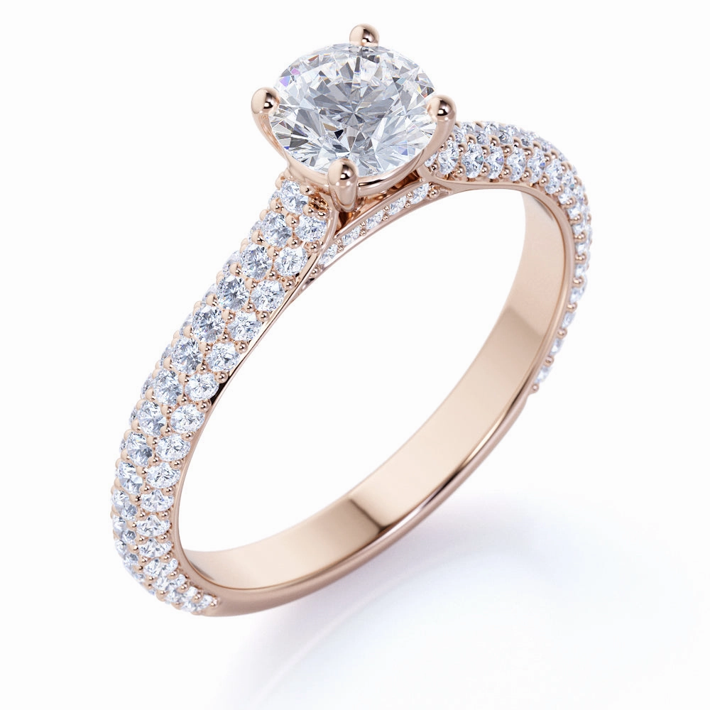 Holiday Party Personal Piece 1.25 Carat Round Cut Fire Moissanite Engagement Ring - Classic Engagement Ring - Cluster Ring - 18k Rose Gold Over Silver