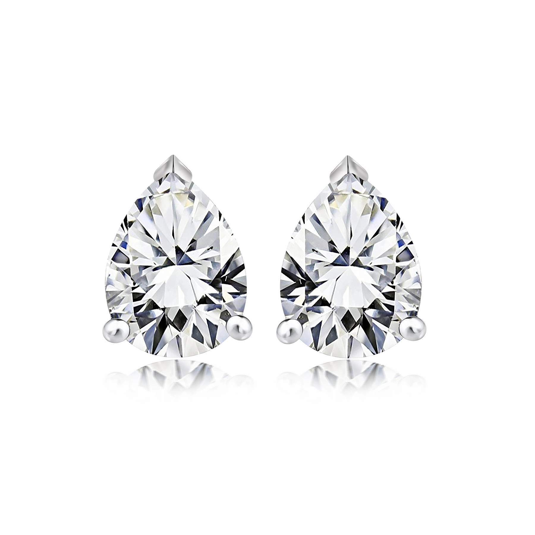 2 Carat Pear Cut Cubic Zirconia Solitaire Stud Earrings in 18K White Gold over Silver Trendy Detail Exquisite Creation