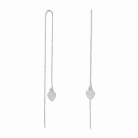 Chain Threader Earrings with Heart Drops Sterling Silver Straight Embellishment