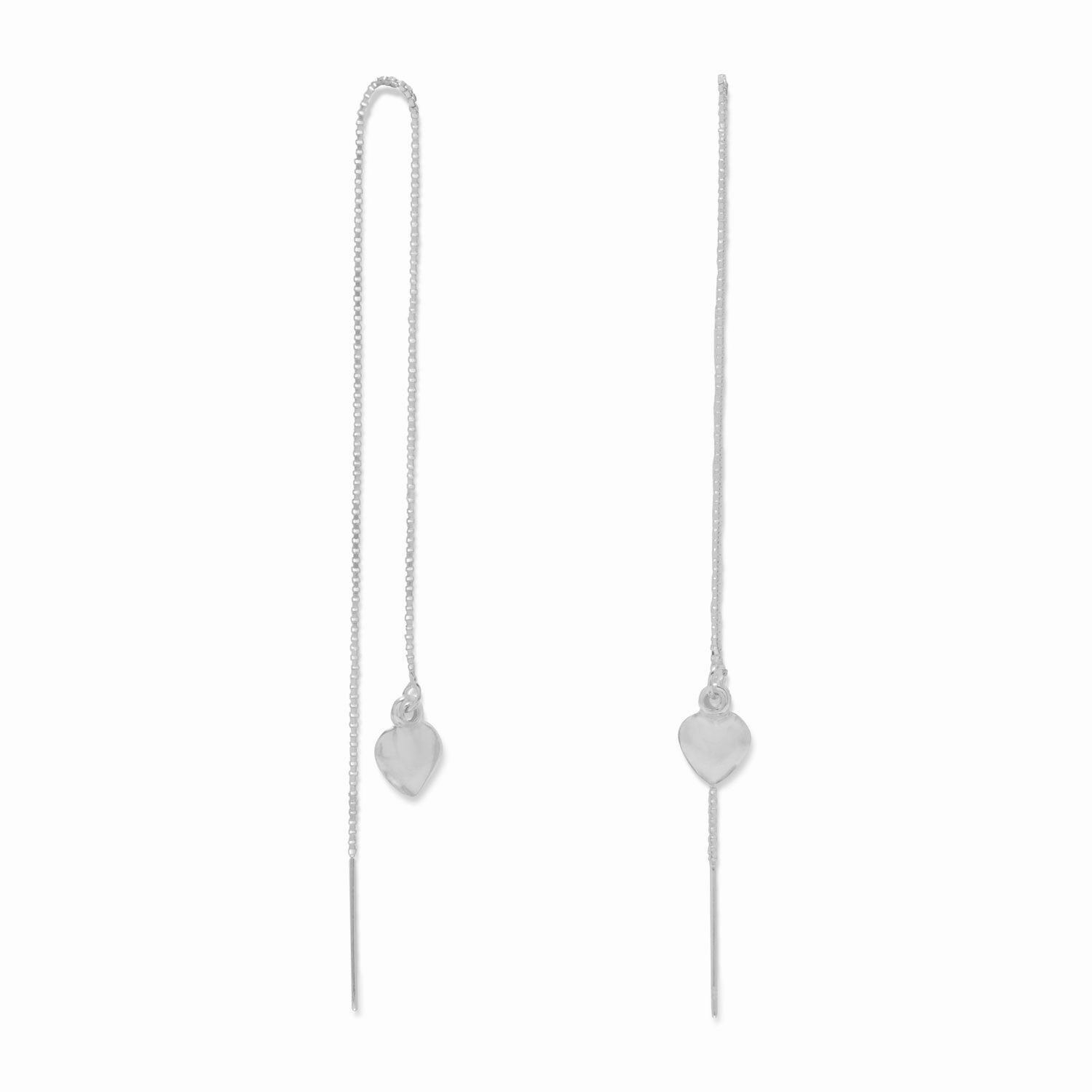 Chain Threader Earrings with Heart Drops Sterling Silver Straight Embellishment