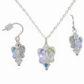 Butterfly Necklace Earring Set Rainbow AB Swarovski(R) Crystals Sterling Silver Fresh Feature