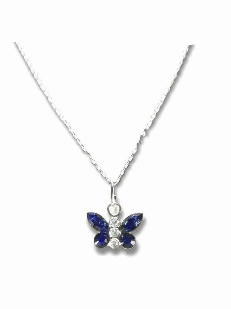 Polished Look Butterfly Necklace with Swarovski(R) (TM) Crystals Montana Dark Blue in Sterling Silver
