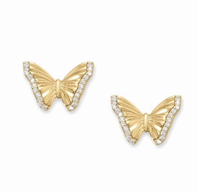 Butterfly Stud Earrings with Cubic Zirconia Accents Gold-plated Silver Holiday Decoration Safe Must-Have